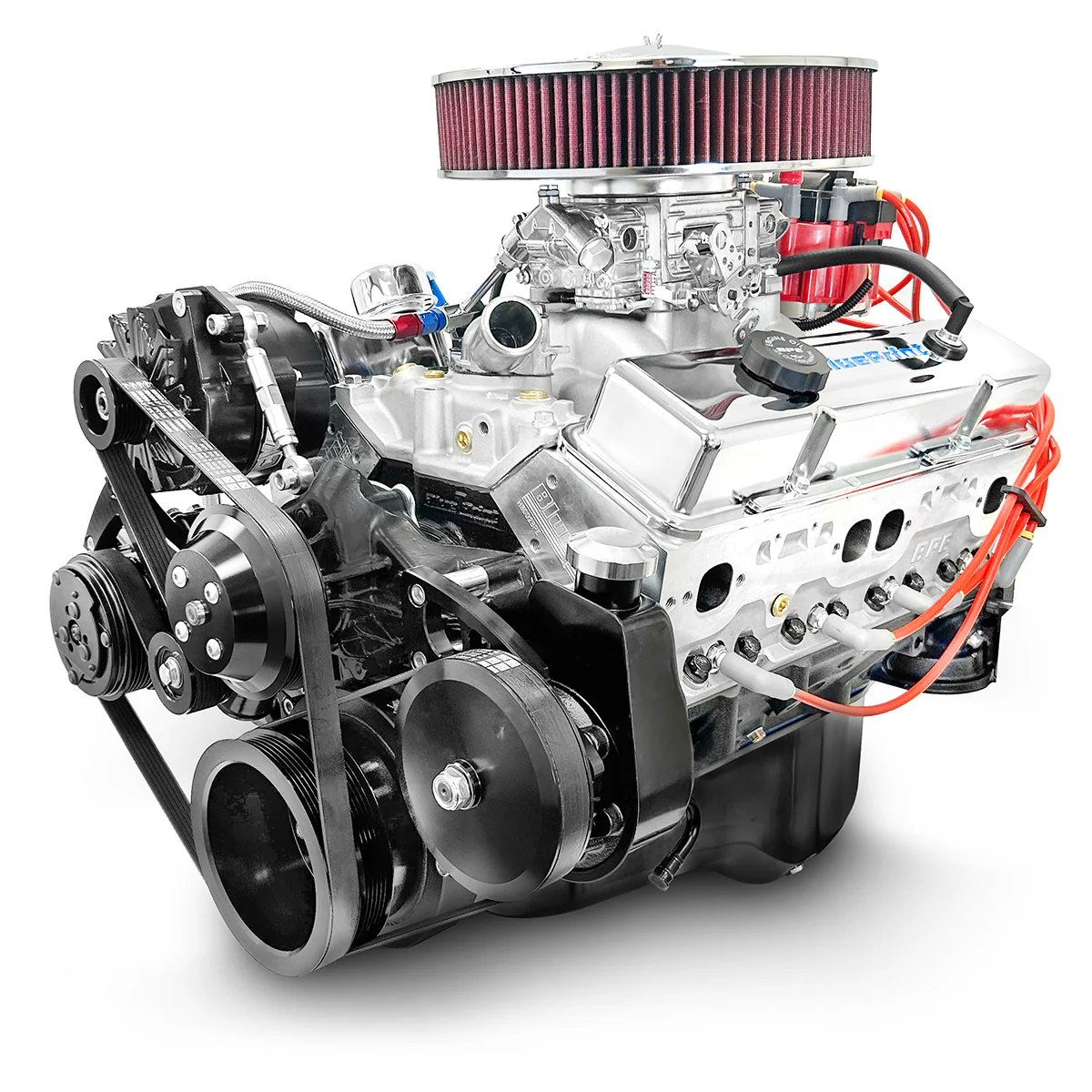 GM Small Block Compatible 350 c.i. Engine - 390 Horsepower - Deluxe Dressed with Black Pulley Kit - Carbureted
